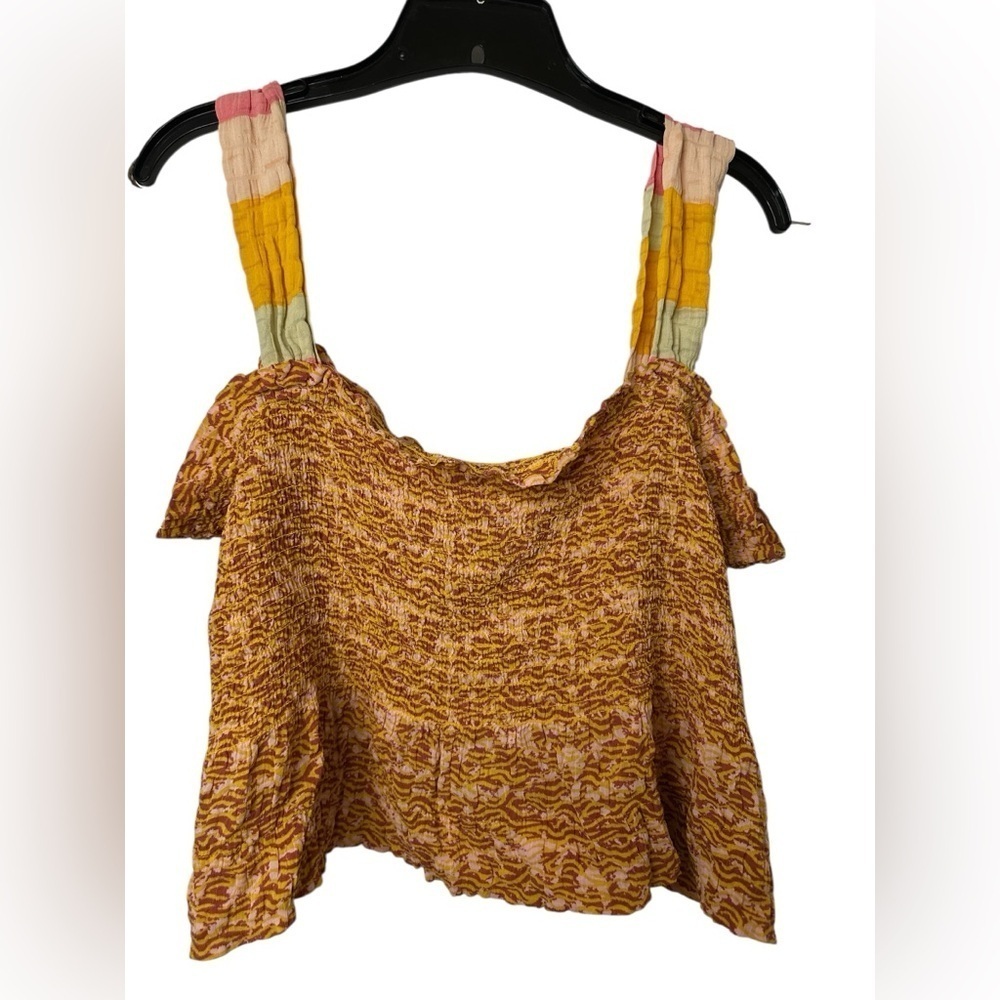 Scotch And Soda Smocked Seersucker Tank Top Womens Sz Small Yellow Orange